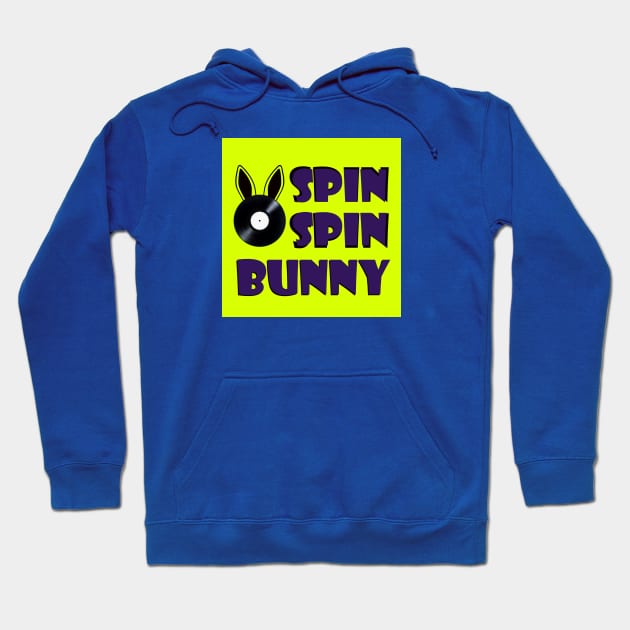 SpinSpinBunny Bunny Main Square Logo - Fluorescent Yellow, Purple Hoodie by SpinSpinBunny